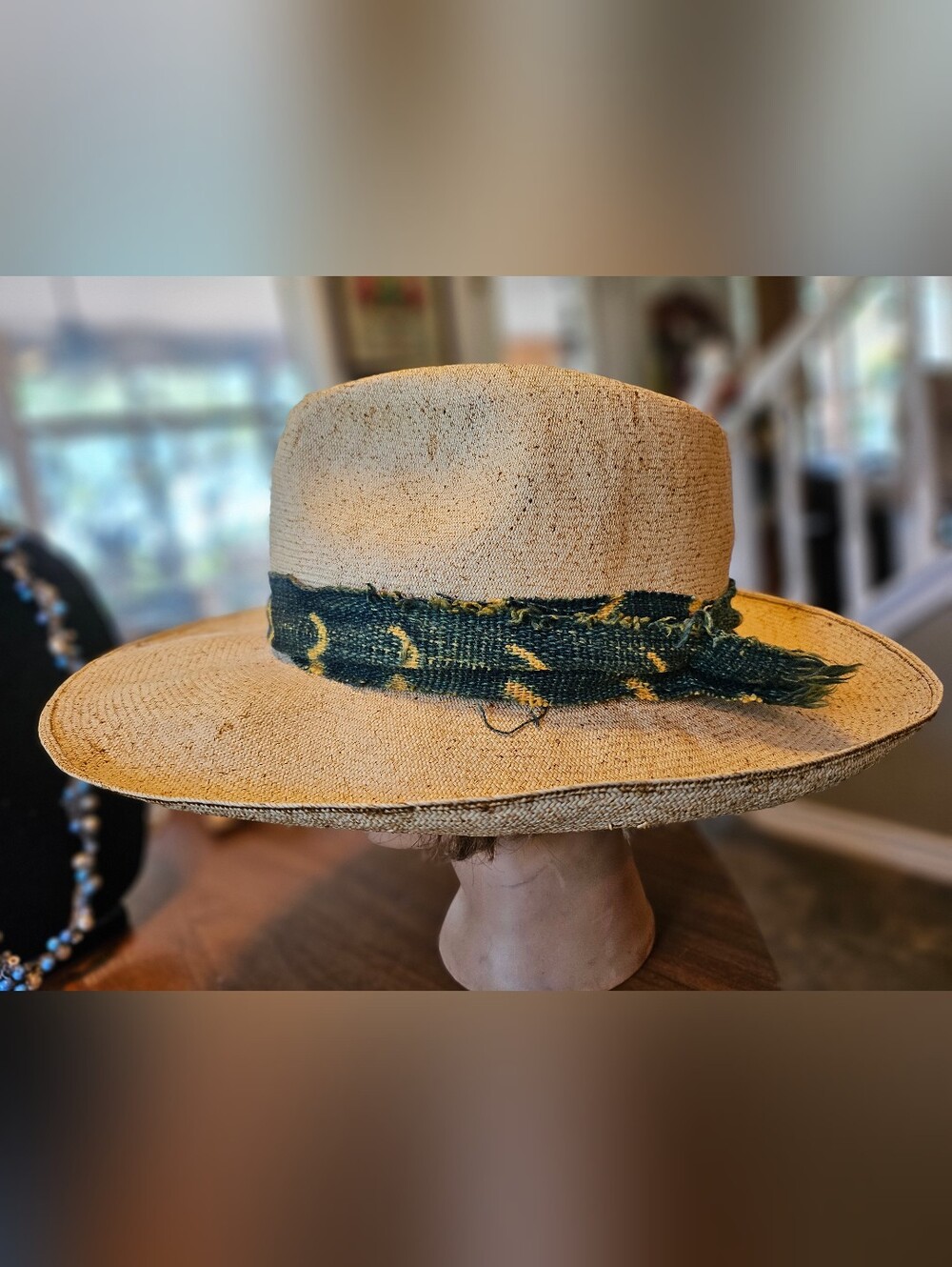 Worth & Worth Montecristi Sunset Natural Straw Panama Hat Woven Band 59 Or 7 3/8